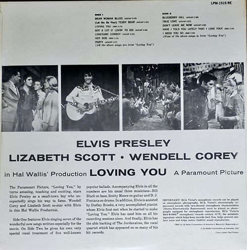 Elvis Presley Loving You Vinyl Album Back Cover